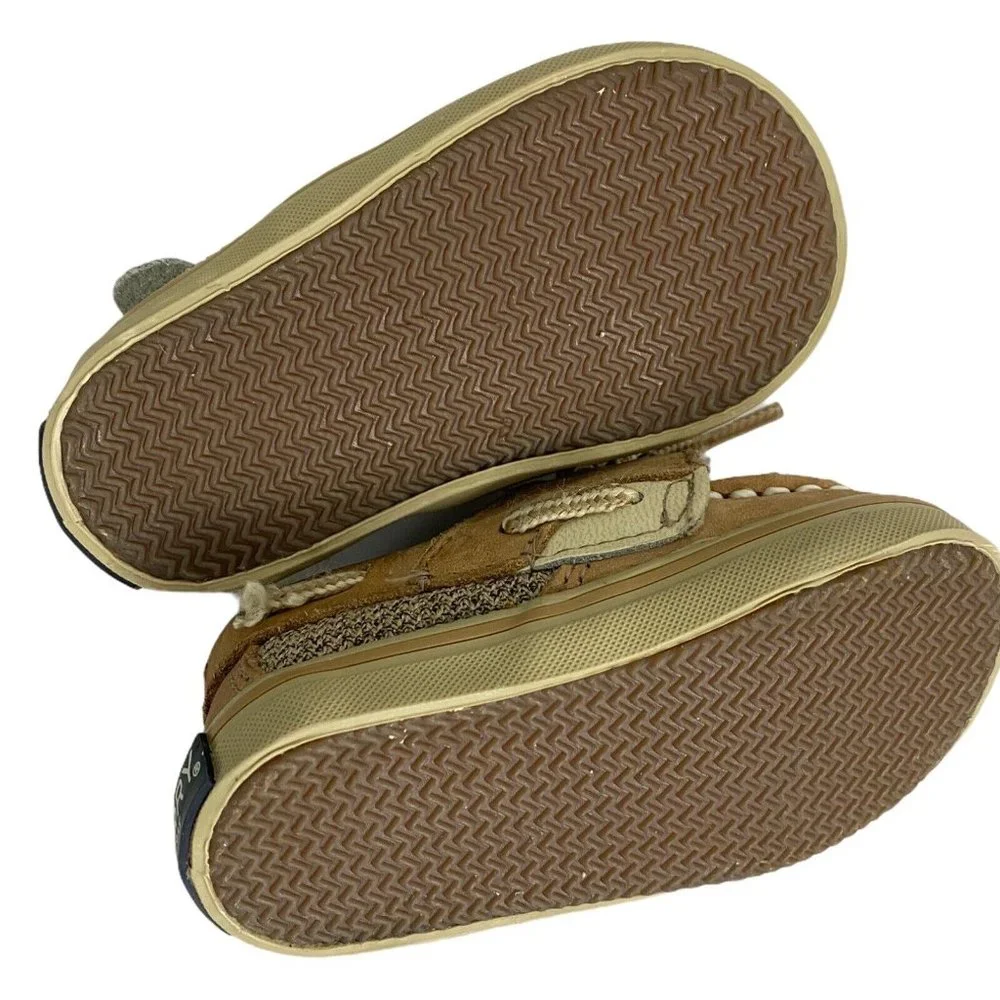 Sperry Baby Toddler Shoes Size 2M 2 Months  Boat Shoes Brown Slip On Hook & Loop